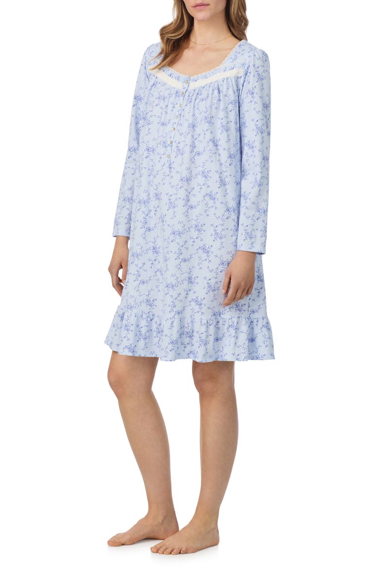 Lace Trim Cotton Nightgown, Alternate, color, BLUE/ PRINT