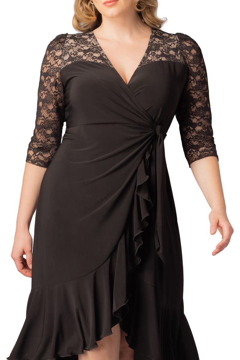 Lavish Lace Midi Wrap Dress, Alternate, color, BLACK NOIR