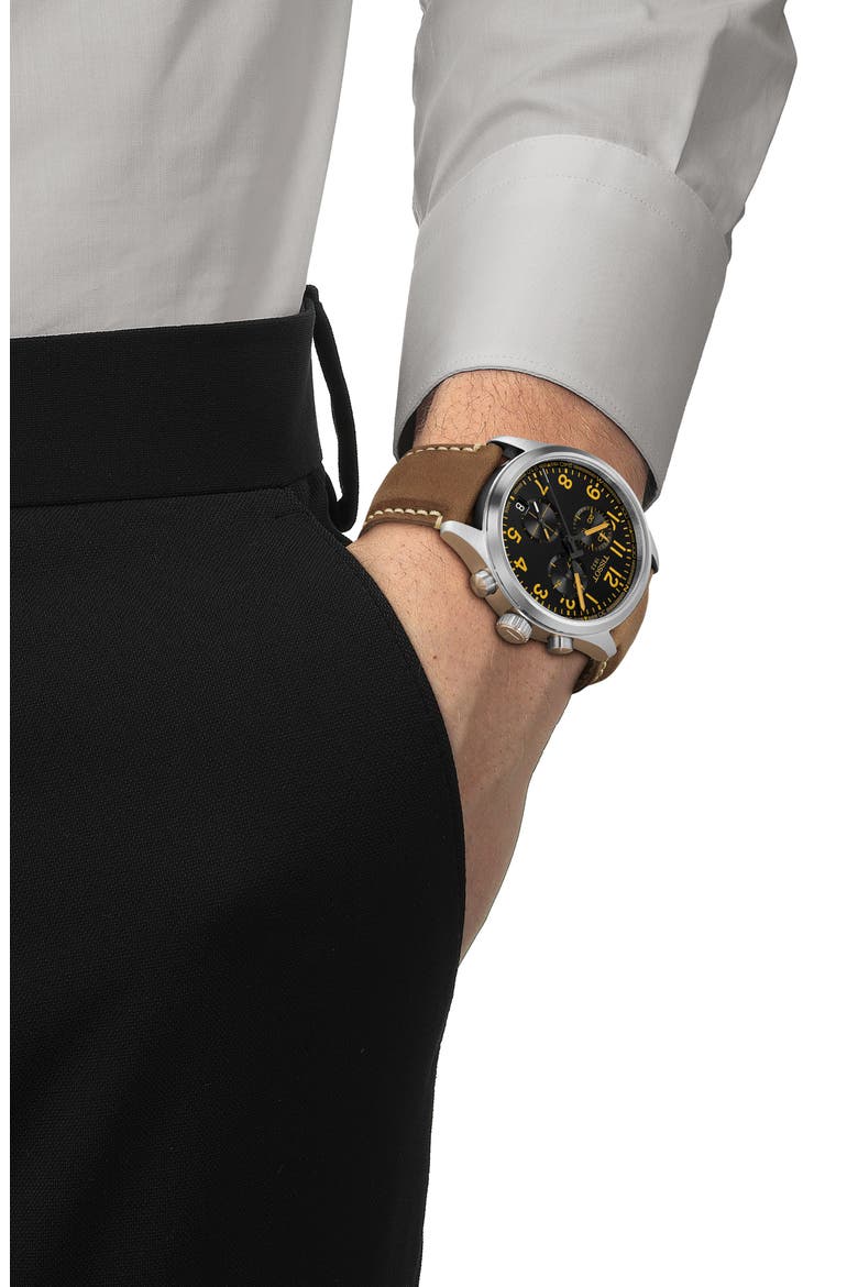 Chrono L Leather Strap Watch, 42mm, Alternate, color, BLACK