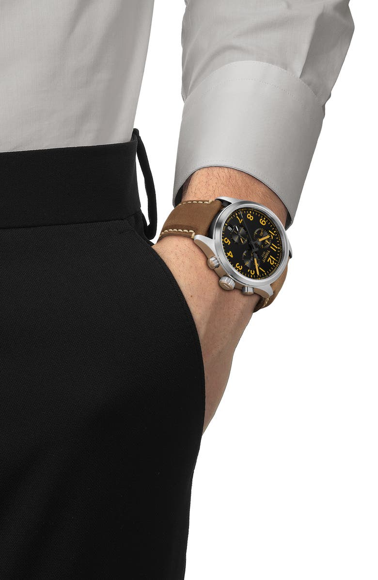 Tissot Chrono L Leather Strap Watch, 42mm, Alternate, color, Black