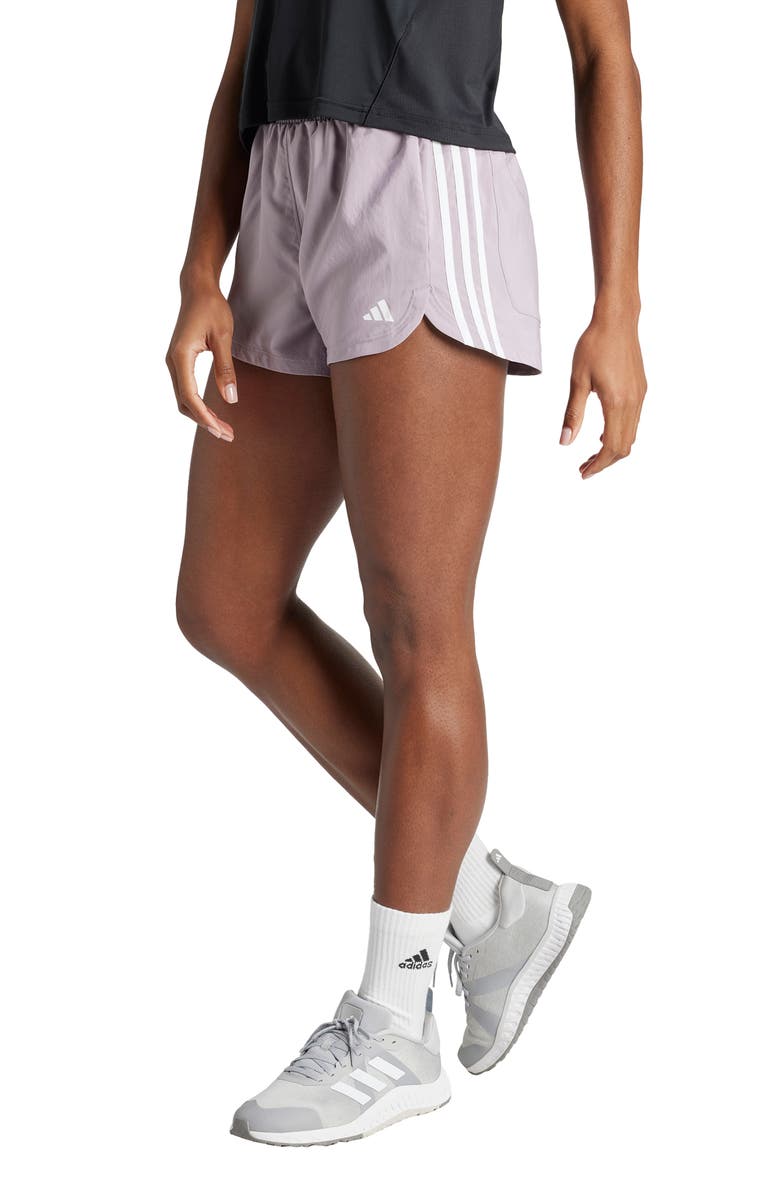 adidas Pacer High Waist Training 3-Stripes Woven Shorts, Main, color,