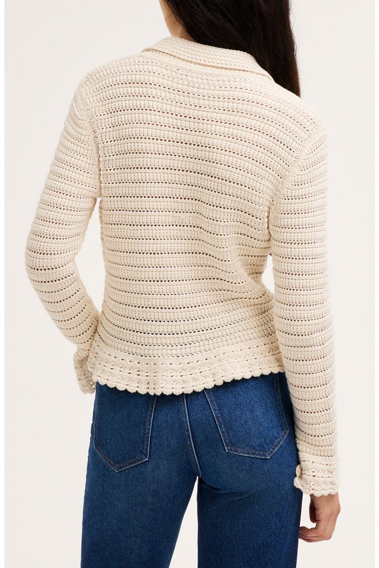 Pointelle Knit Peplum Cotton Cardigan, Alternate, color, CANVAS