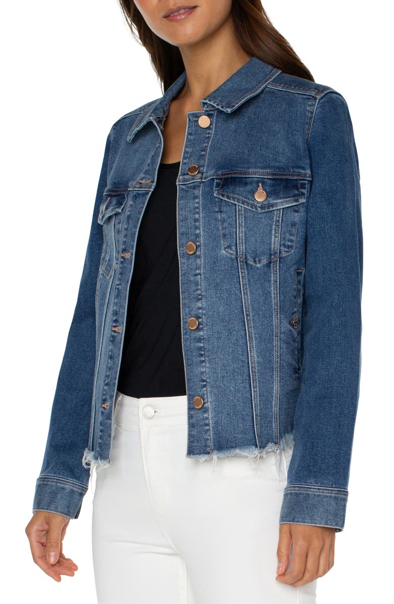 Liverpool Los Angeles Frayed Denim Trucker Jacket, Alternate, color, 