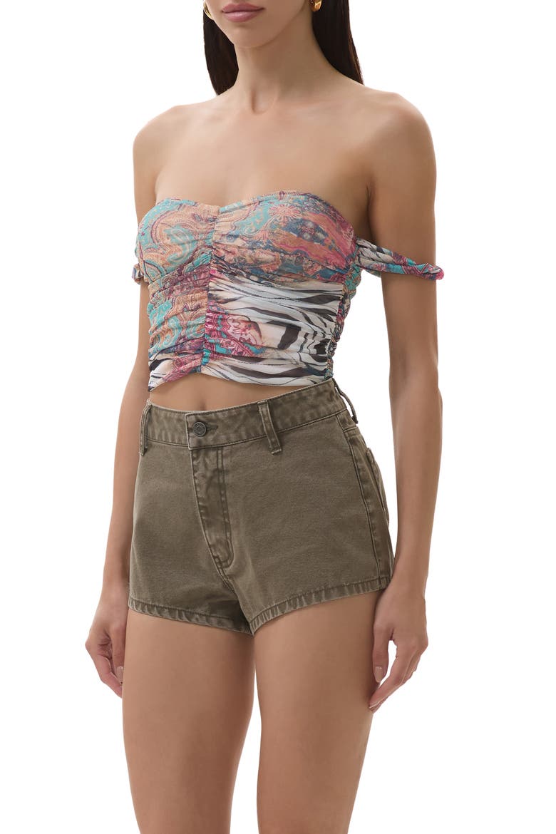 Koa Ruched Off the Shoulder Top, Alternate, color, GILDED PAISLEY