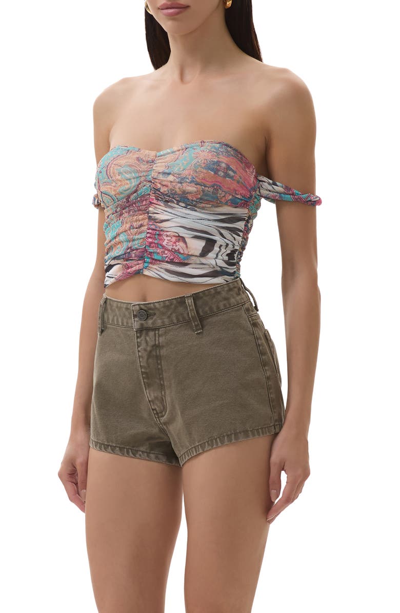 AFRM Koa Ruched Off the Shoulder Top, Alternate, color, Gilded Paisley