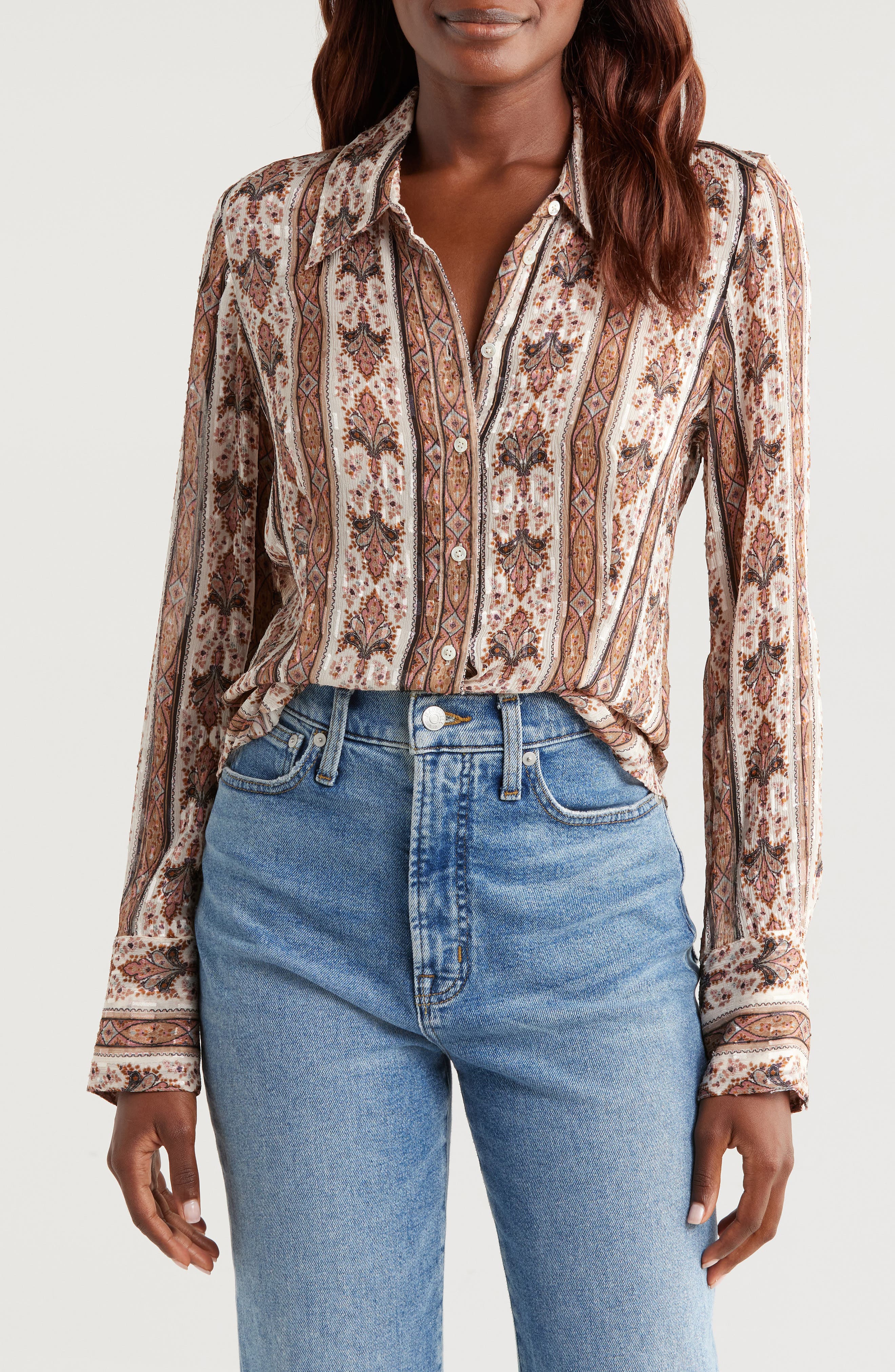 PAIGE Desano Stripe Silk Blend Shirt