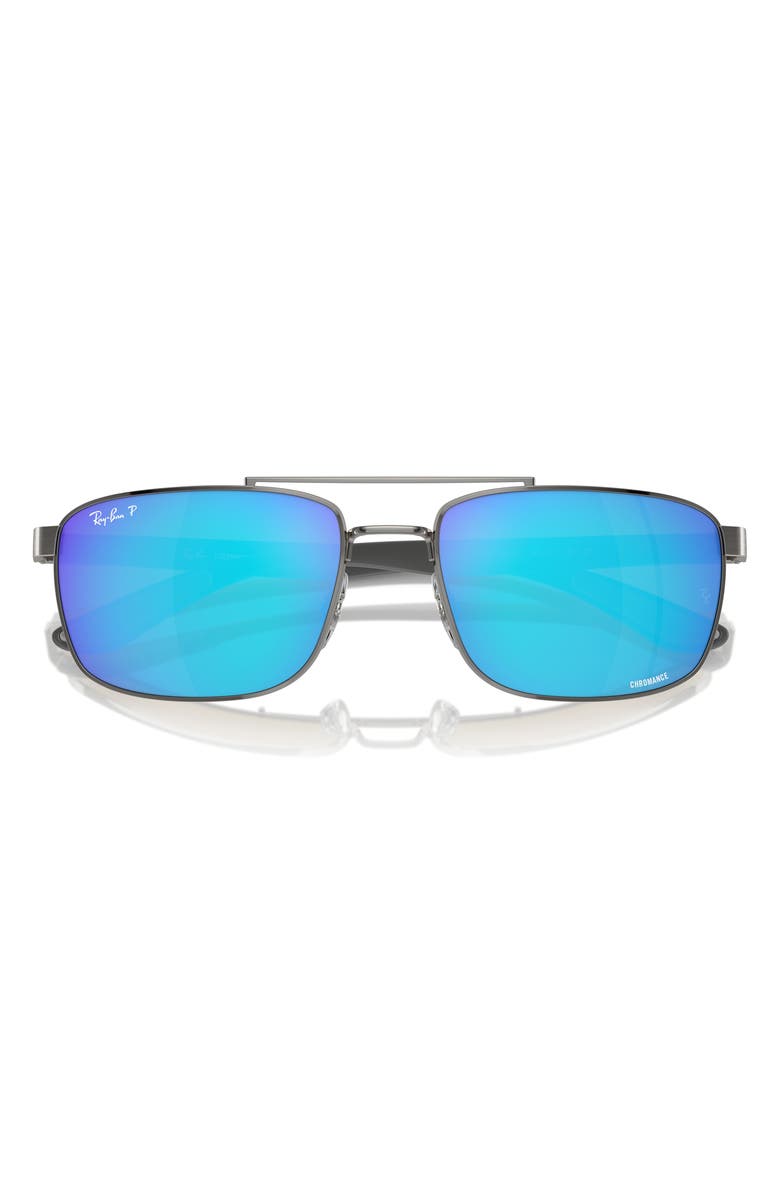 Ray-Ban 60mm Polarized Rectangular Sunglasses, Alternate, color, Blue Green