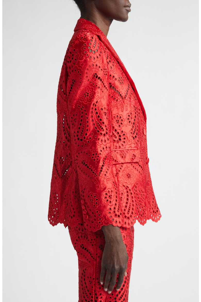Paisley Eyelet Duchess Satin Blazer, Alternate, color, RED