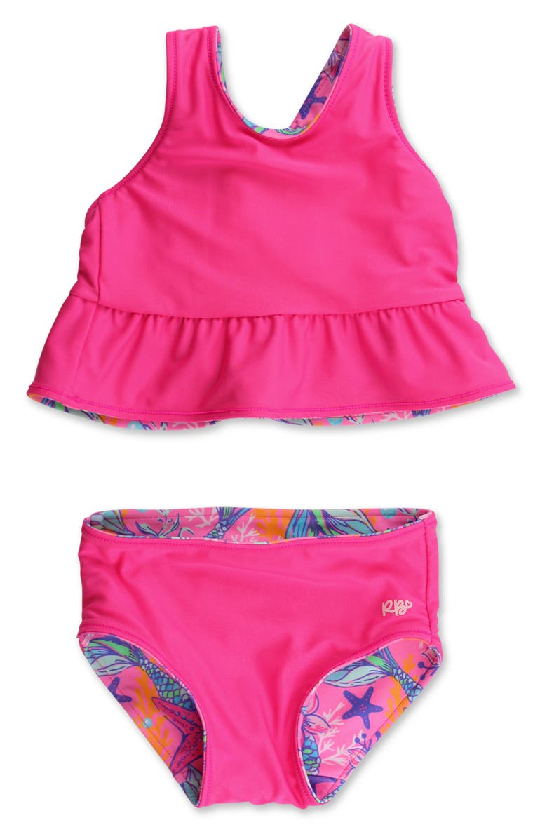 RuffleButts Kids' Shimmer Mermaid Reversible Two-Piece Swimsuit, Alternate, color, Pink