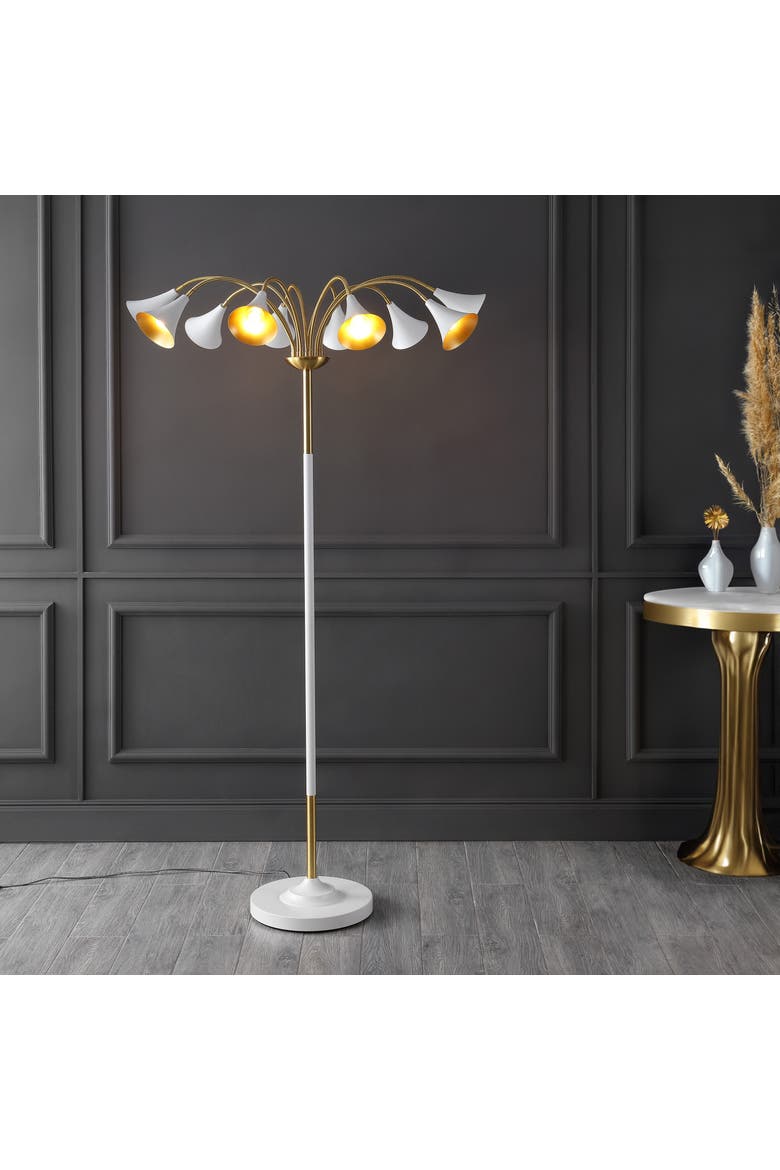 Vivian 61" 10-Light Mid-Century Modern Iron Medusa Multi Head LED Floor Lamp, Alternate, color, Brass Gold/White
