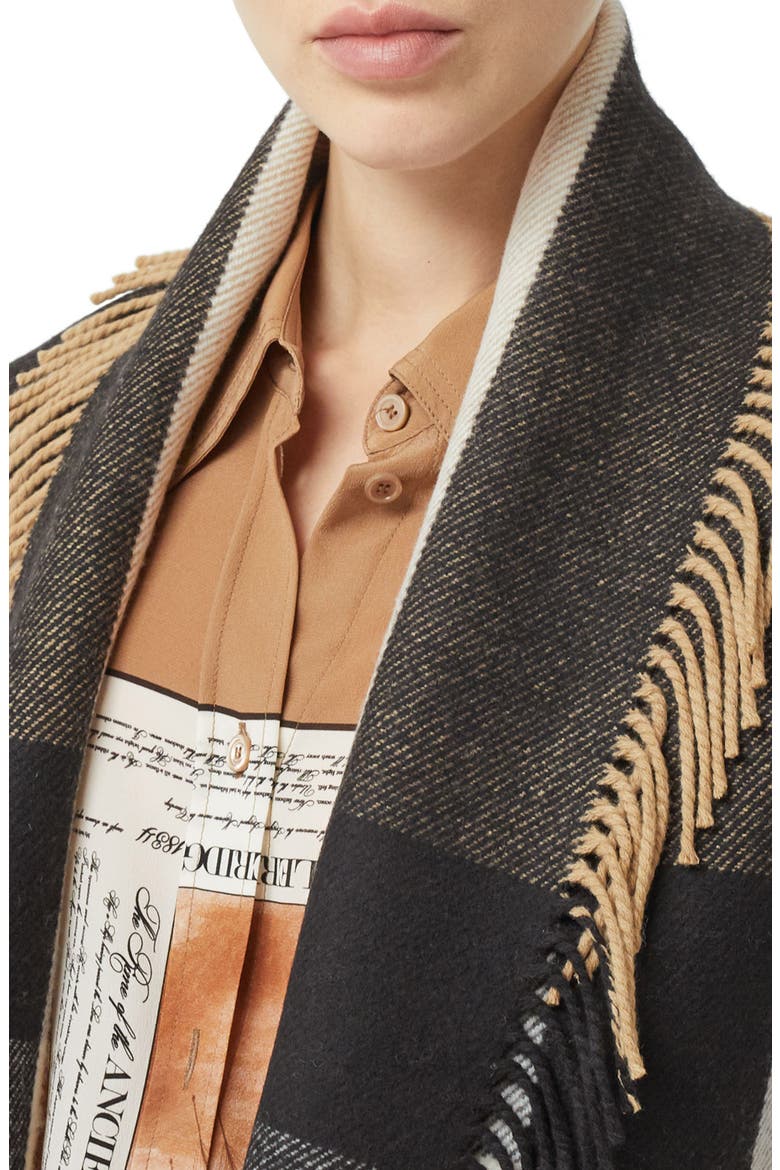 Check Fringe Wool & Cashmere Cape, Alternate, color, ARCHIVE BEIGE