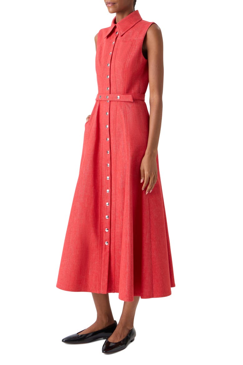 Belted Stretch Denim Shirtdress, Alternate, color, VERMILLION