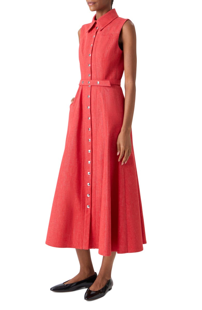 Akris Belted Stretch Denim Shirtdress, Alternate, color, Vermillion