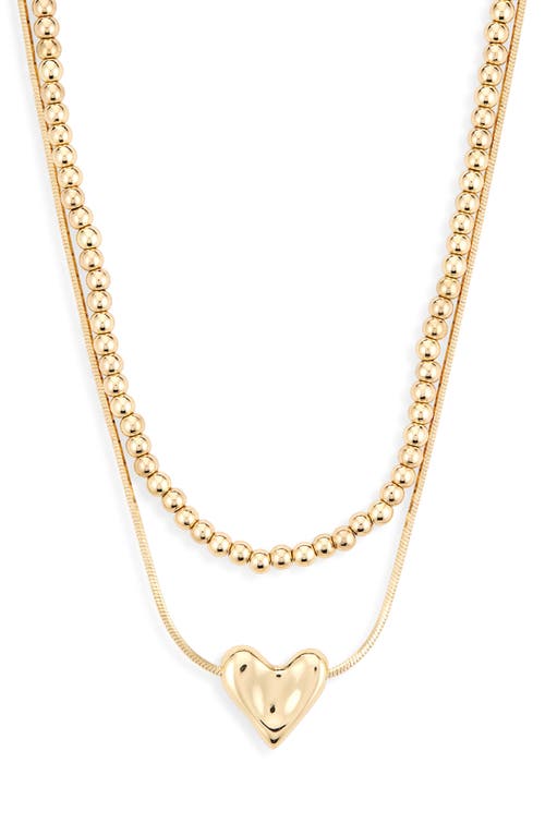 Nordstrom Set Of 2 Bead Chain & Puffy Heart Pendant Necklaces In Gold