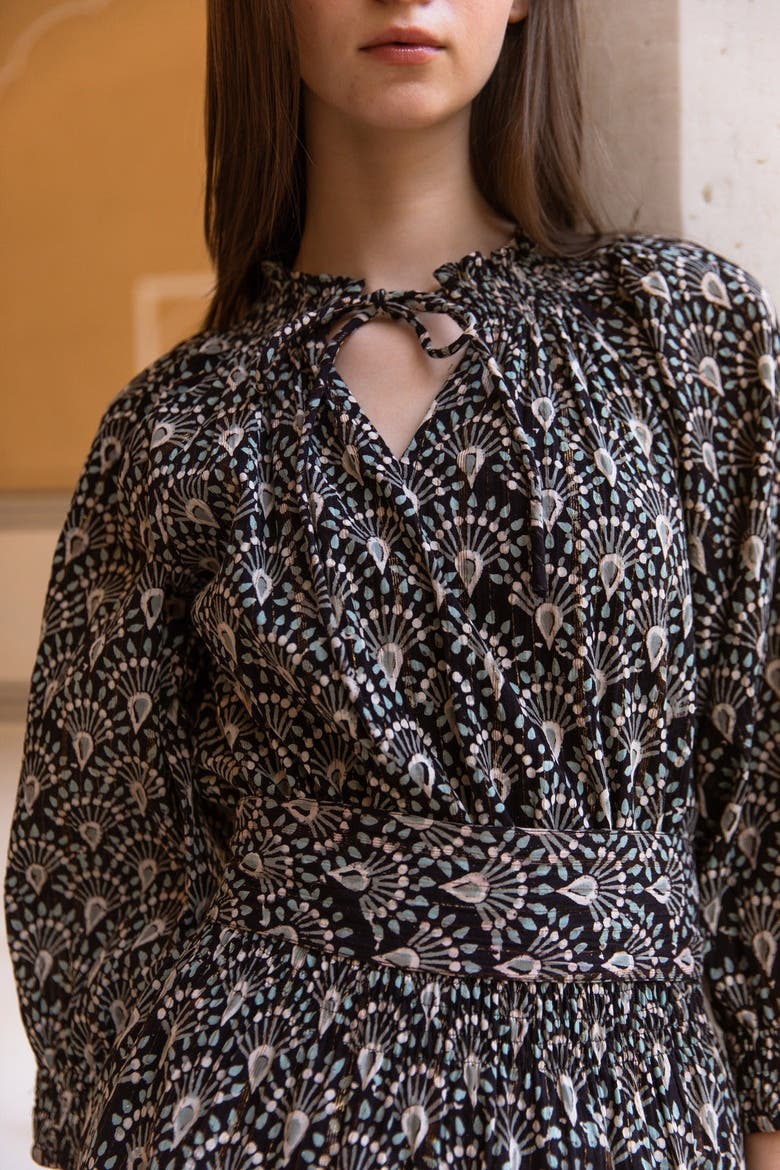 Hand-Printed Dree Mini Dress, Alternate, color, Black