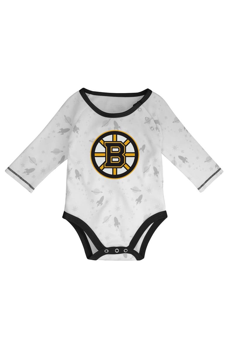 Outerstuff Newborn & Infant White/Black Boston Bruins Dream Team Hat Pants & Bodysuit Set, Alternate, color,