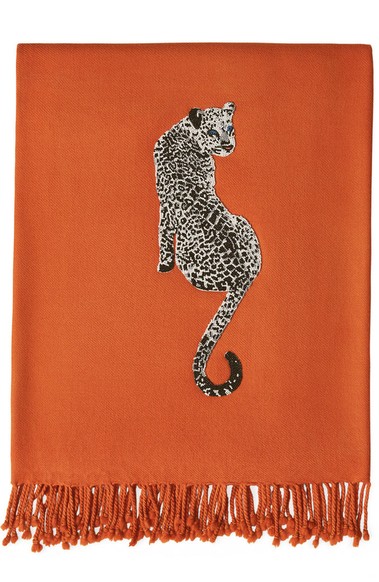 Jonathan Adler Leopard Embellished Throw, Main, color, Orange