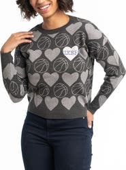 LUSSO Women's Lusso Charcoal Philadelphia 76ers Basketball Love Swarovski Crystal Intarsia Pullover Sweater