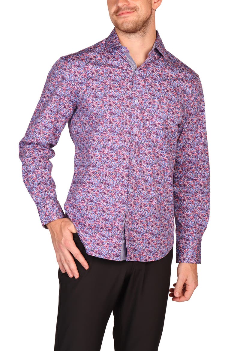 Classic Fit Crimson Floral Button-Down Shirt, Alternate, color, RED MULTI