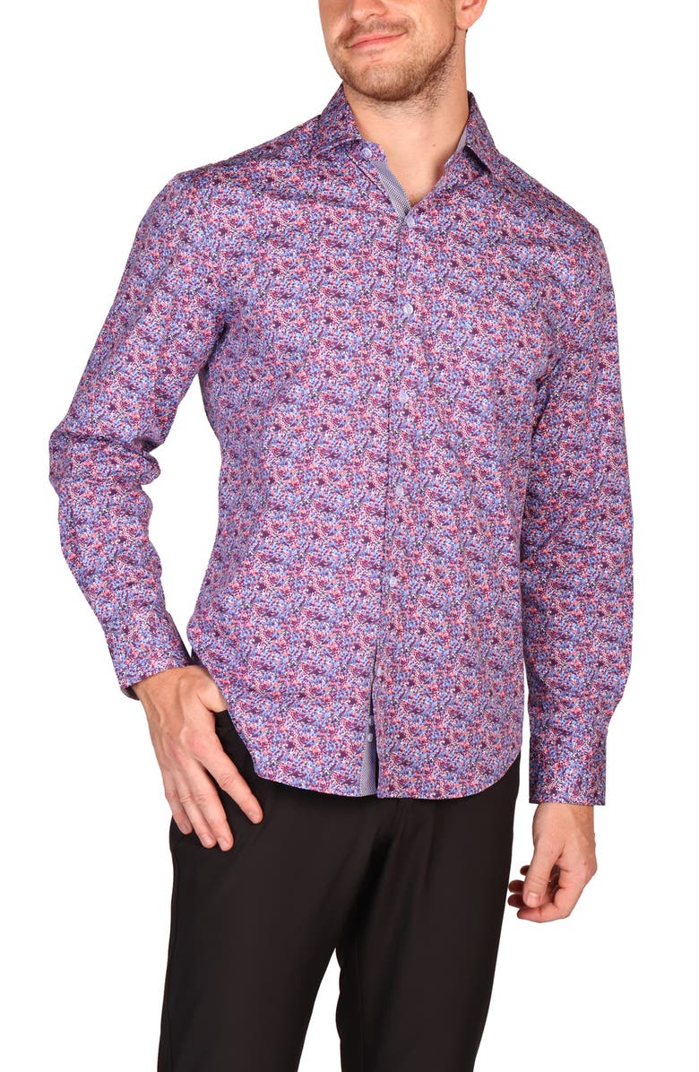 TailorByrd Classic Fit Crimson Floral Button-Down Shirt, Alternate, color, Red Multi