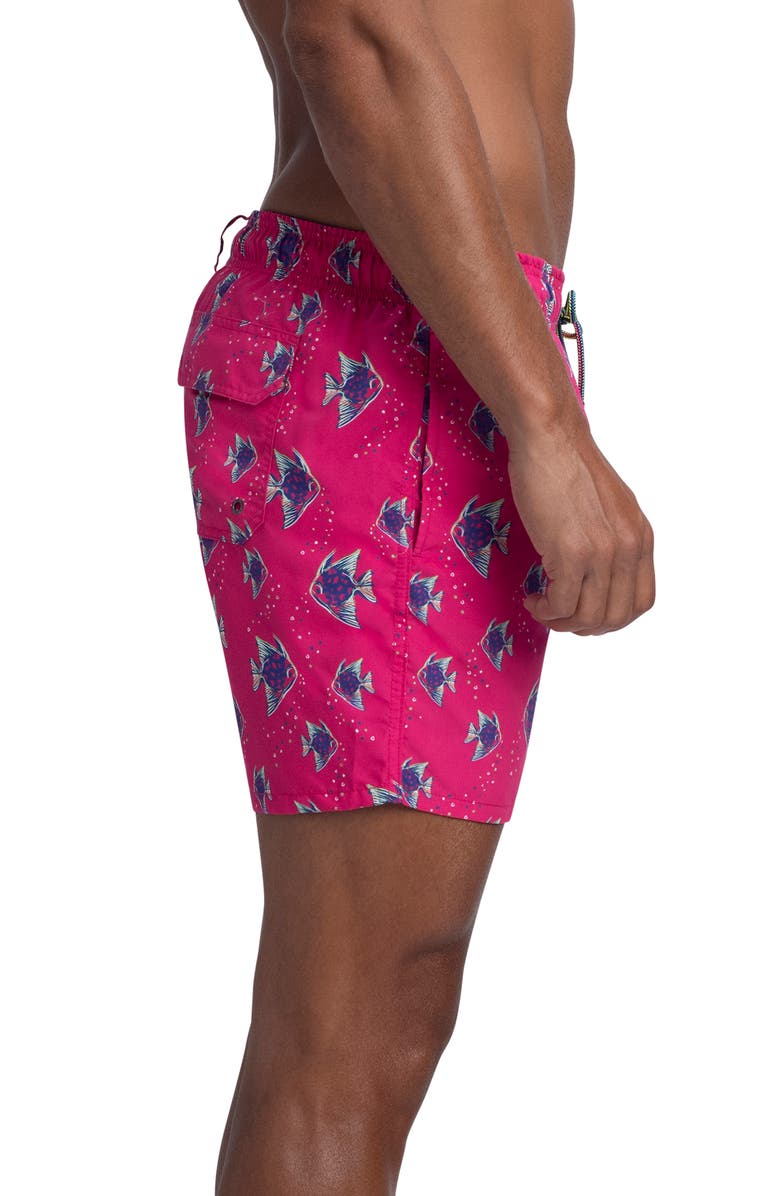 Bugatchi Angel Fish Print Swim Trunks, Alternate, color, 