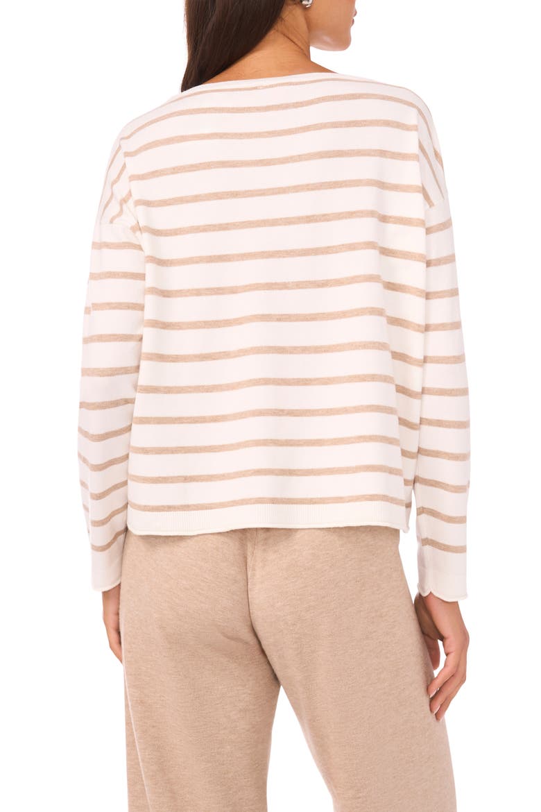 Stripe Rolled Edge Sweater, Alternate, color, ANTIQUE WHITE/ WARM OAT HTHR