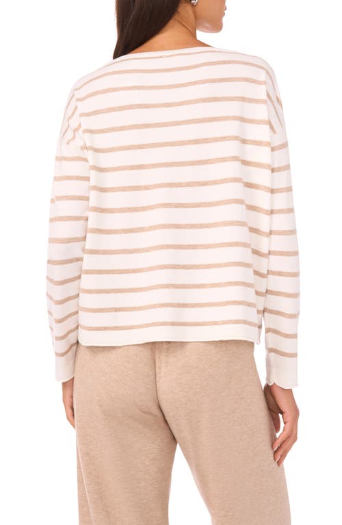 Vince Camuto Stripe Rolled Edge Sweater In White