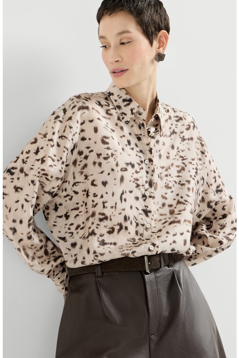 Lynx print silk pongee shirt with monili, Alternate, color, Multicoloured