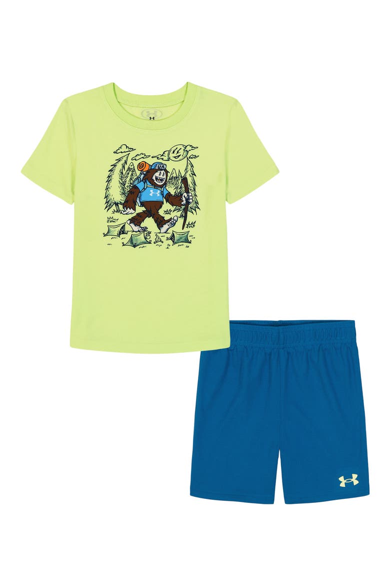 Biggie Hike Graphic T-Shirt & Mesh Shorts Set, Main, color, FADE GREEN