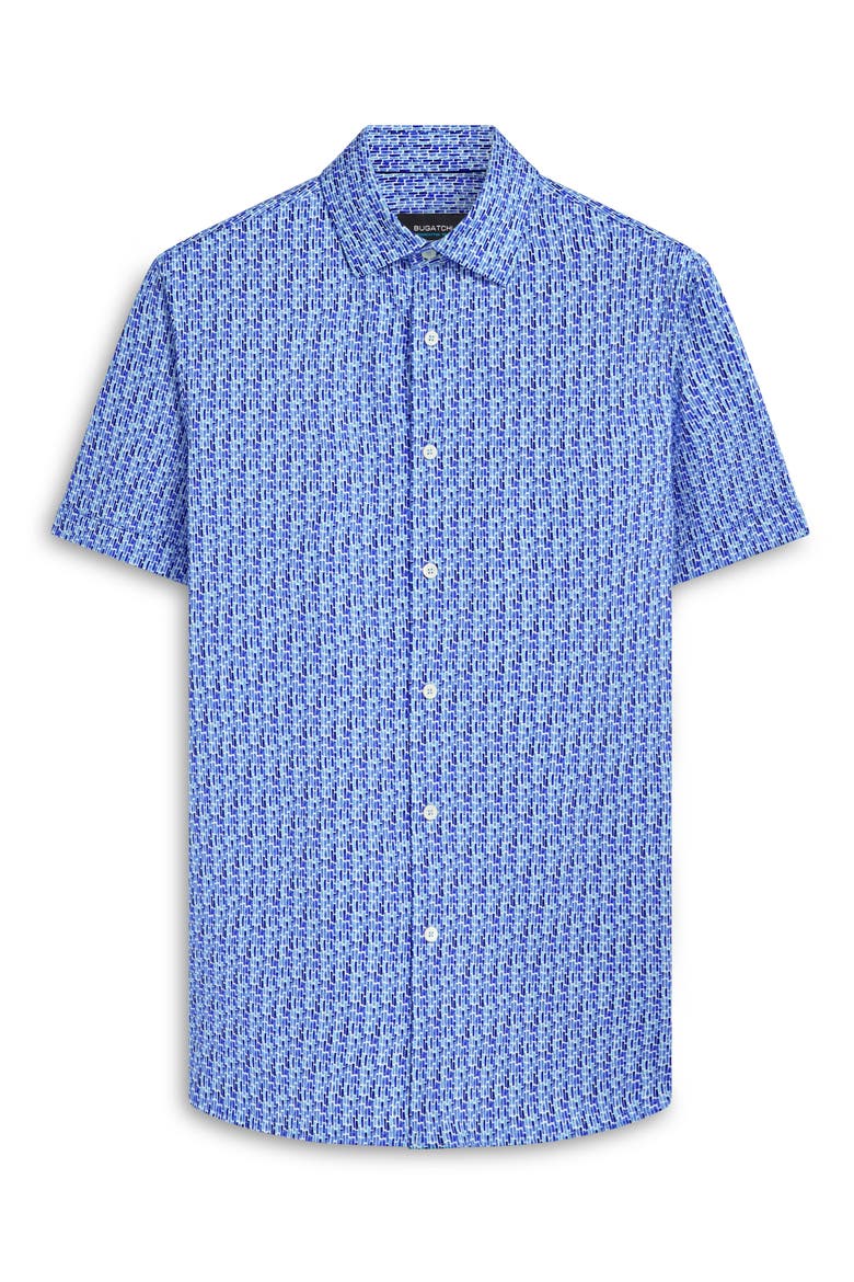 Milo OoohCotton® Abstract Print Short Sleeve Button-Up Shirt, Alternate, color, OCEAN