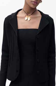 MANGO Knit Jacket with Lapel Collar