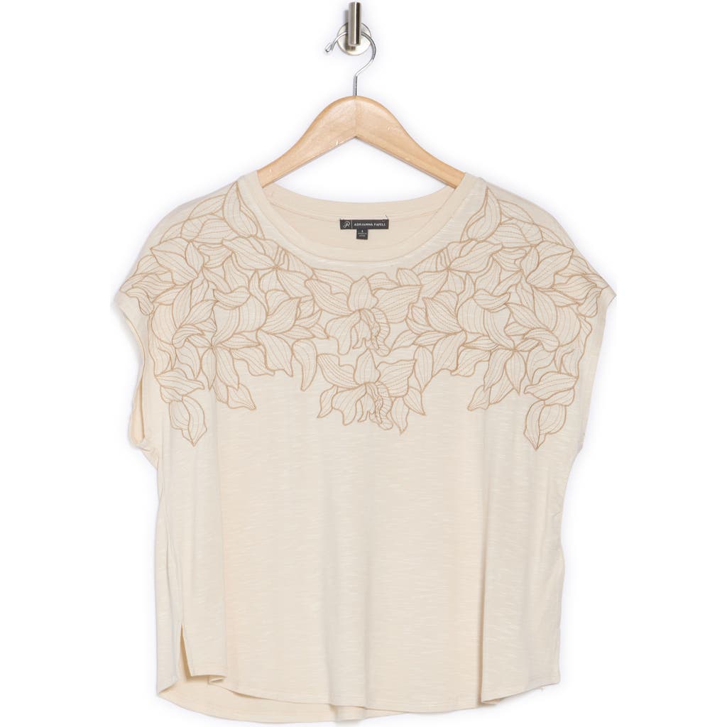 ADRIANNA PAPELL ADRIANNA PAPELL FLORAL EMBROIDERED SHORT SLEEVE T-SHIRT