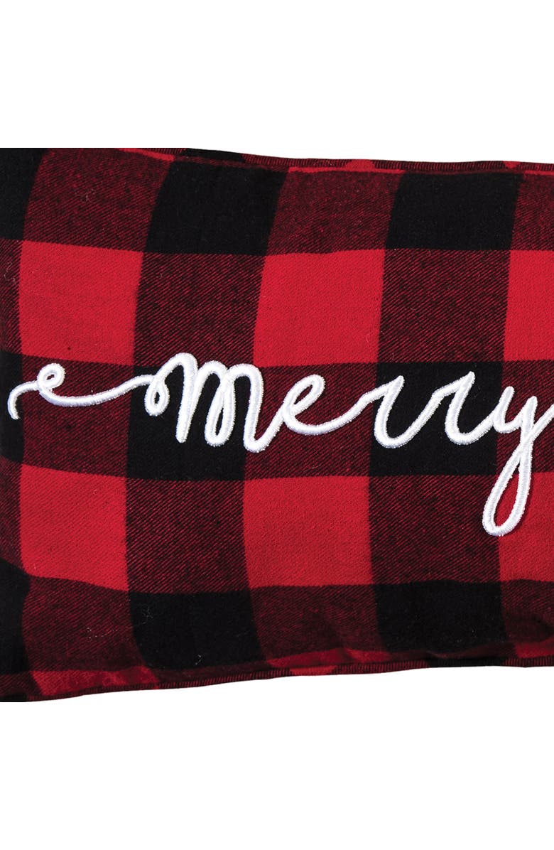 C&F Home Plaid Checkered "Merry Christmas" Embroidered Cotton Blend Mini Accent Pillow 9" x 22", Alternate, color, Black