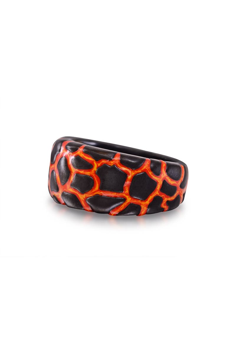 LuvMyJewelry Earth Fire Textured Silver & Enamel Band Men Ring, Alternate, color, Dark Grey