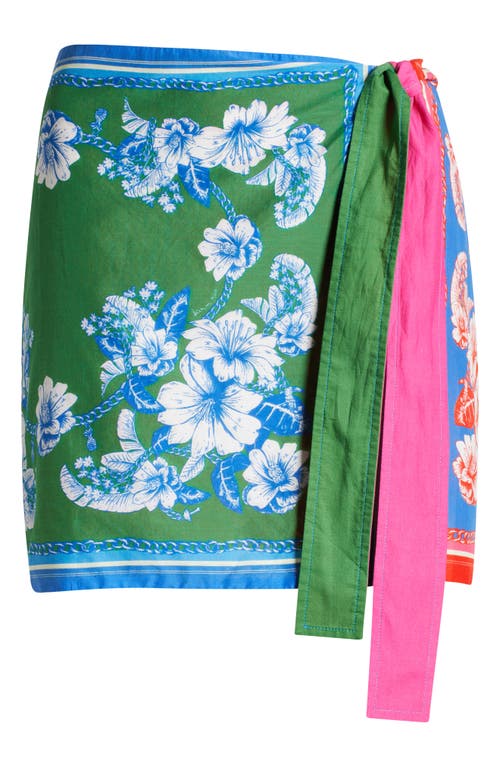 Farm Rio Floral Elegance Scarf Print Cotton Cover-up Wrap Skirt In Floral Elegance Mixed
