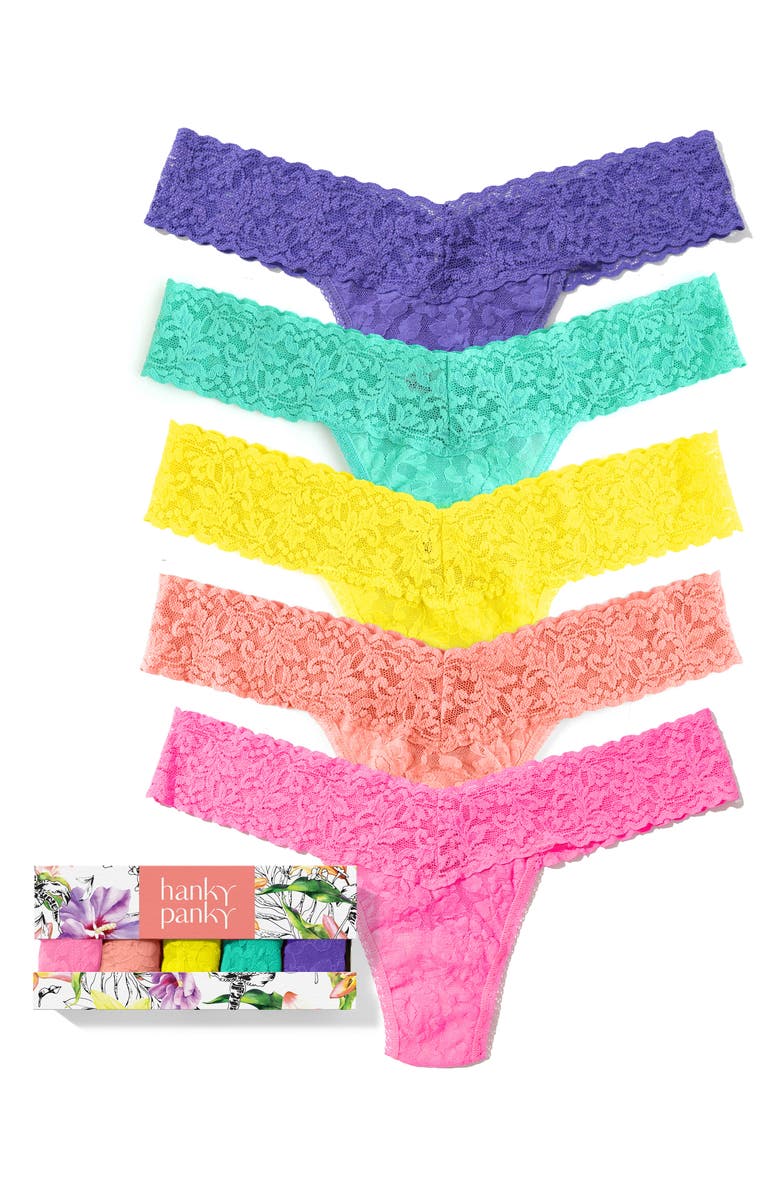 Hanky Panky Assorted 5-Pack Lace Low Rise Thongs, Alternate, color, Botany Box