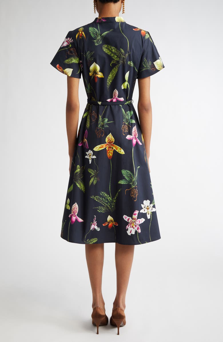 Oscar de la Renta Orchid Short Sleeve Poplin Belted Shirtdress, Alternate, color, 