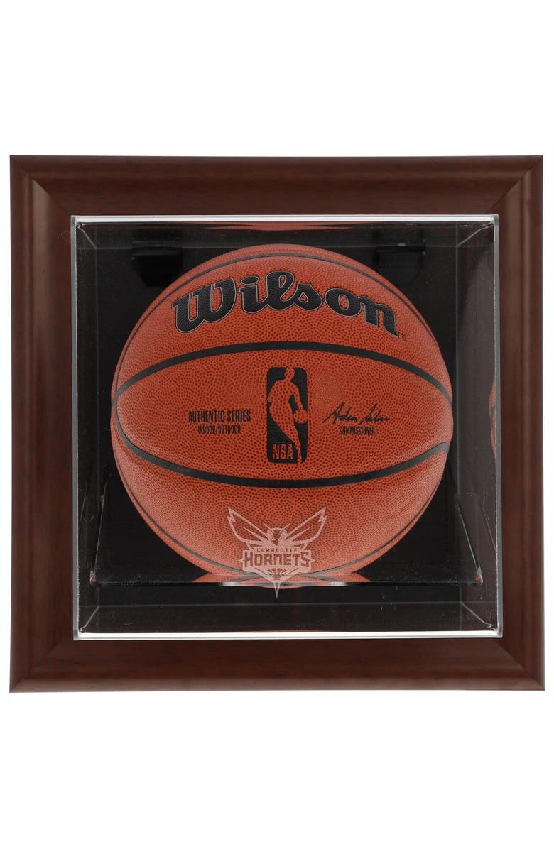 FANATICS AUTHENTIC Charlotte Hornets Brown Framed Wall-Mounted Team Logo Basketball Display Case, Main, color, 