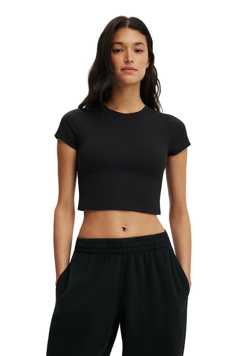 Women's Active Ultra Soft Cropped Fitted Tshirt, Main, color, Black