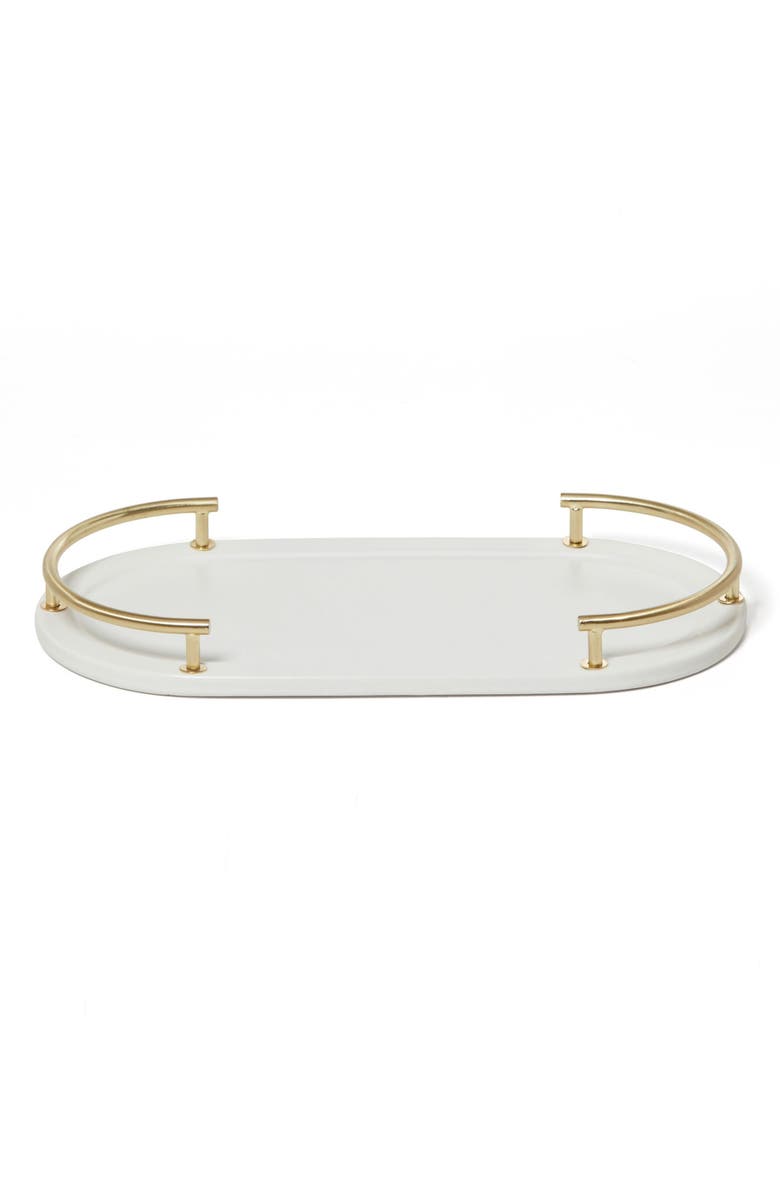 ROSELLI TRADING COMPANY Dubai Brass Trim Amenity Tray, Main, color, White