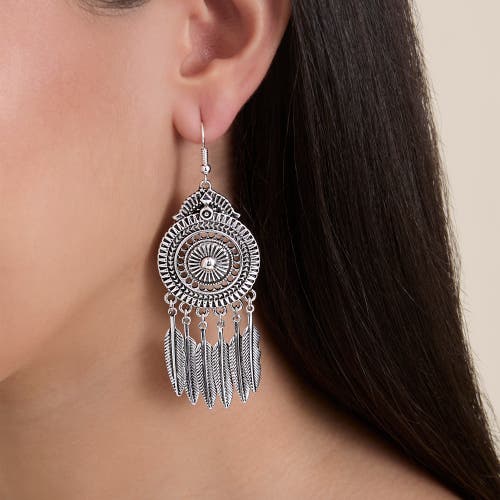 Jessica Simpson Boho Feather Drop Earrings In Metallic