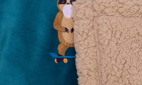 Mimish Skating Sloth Reversible Fleece Baby Blanket In Yellow