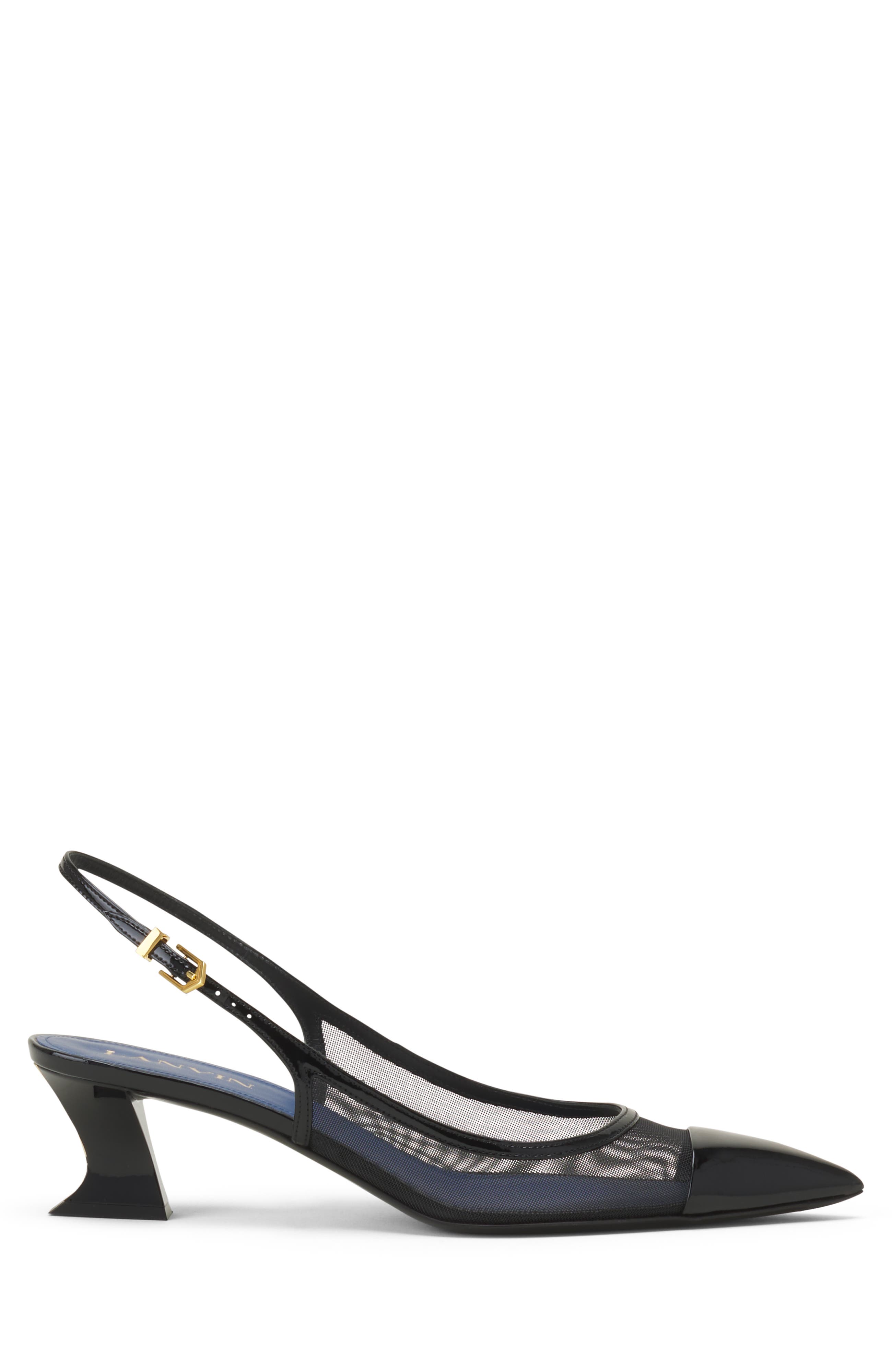 Lanvin Nocturne Slingback In Mesh And Patent Leather, Main, color, Black