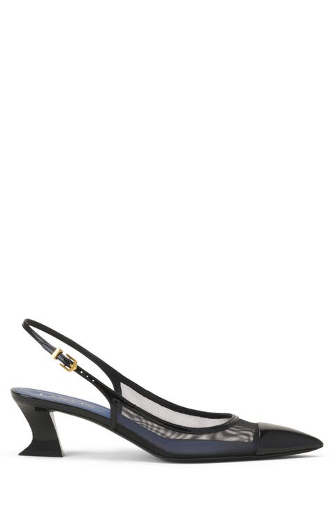Nocturne Slingback In Mesh And Patent Leather