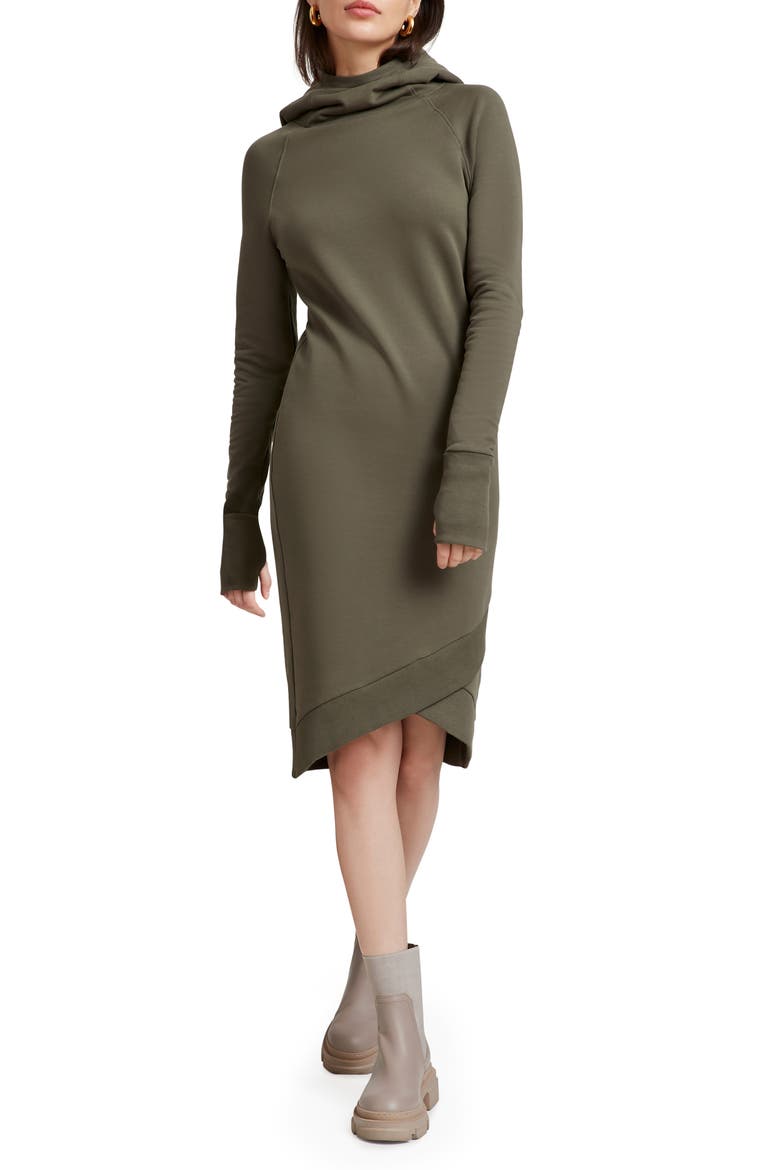 Walker Long Sleeve Hooded Sweatshirt Dress, Main, color, OLIVE