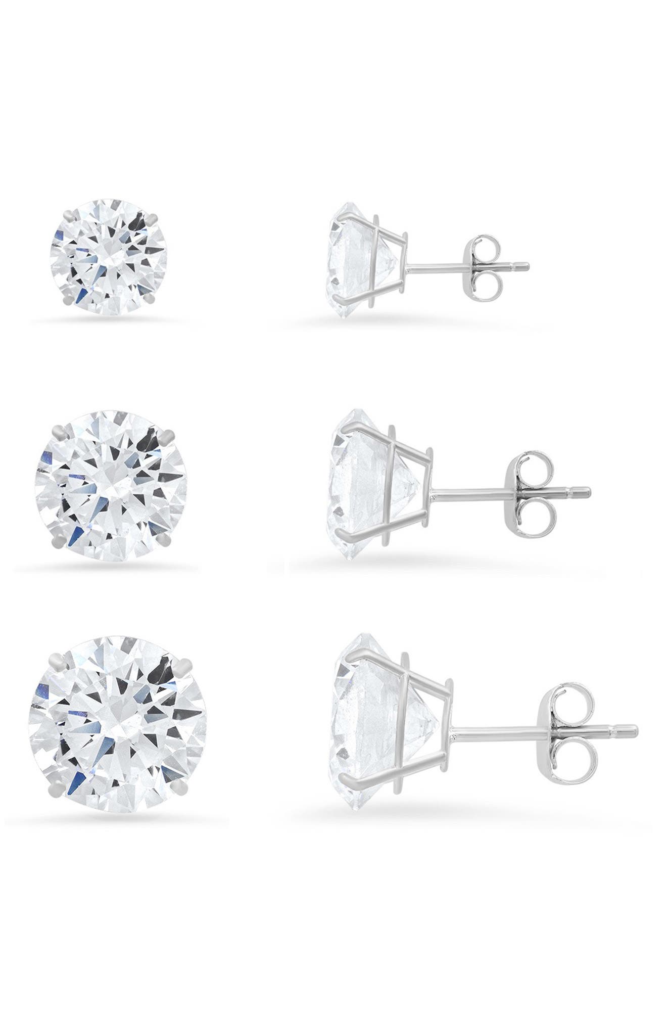 Queen Jewels Sterling Silver CZ 3-Pack Stud Earrings
