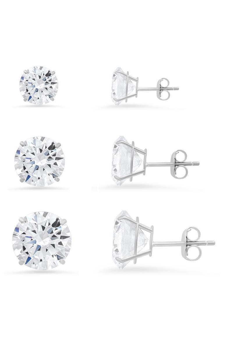 Sterling Silver CZ 3-Pack Stud Earrings, Main, color, SILVER
