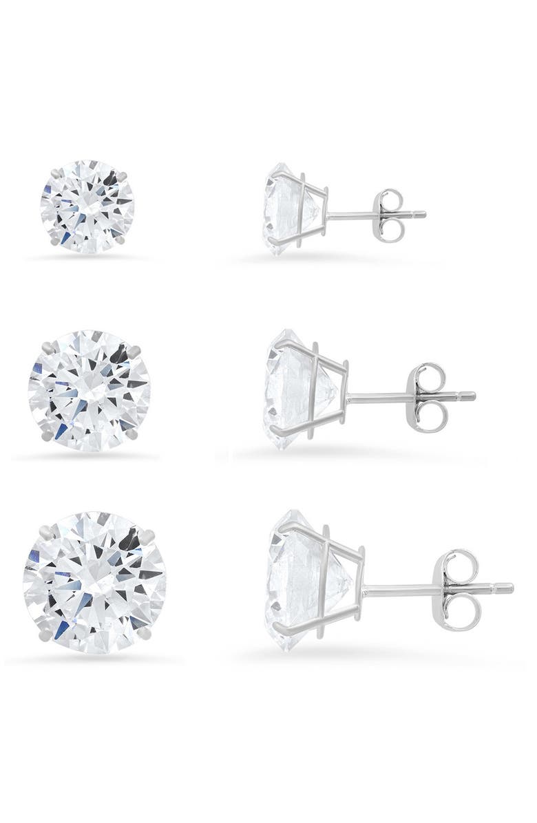 Queen Jewels Sterling Silver CZ 3-Pack Stud Earrings, Main, color, Silver