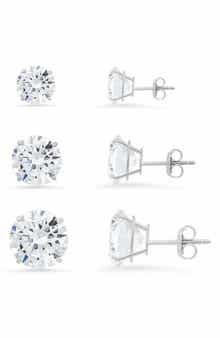 Queen Jewels Sterling Silver CZ 3-Pack Stud Earrings