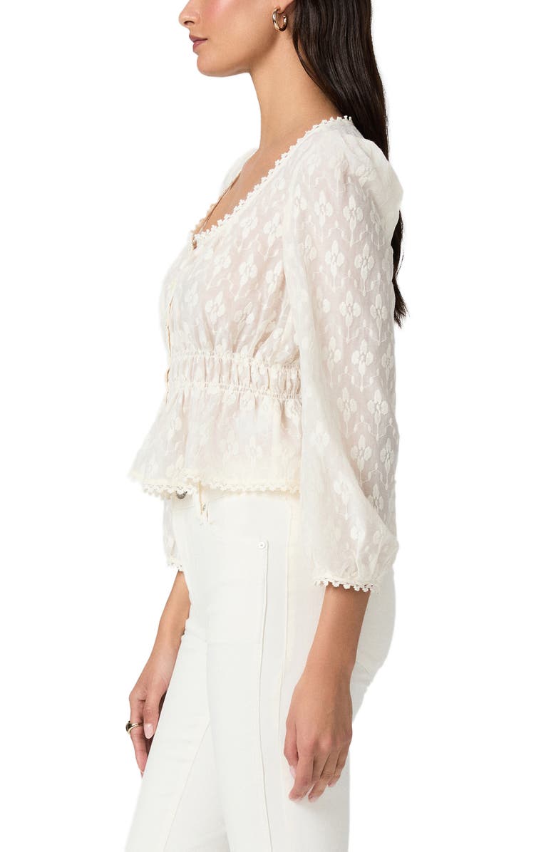 PAIGE Jay Floral Burnout Button-Up Peplum Top, Alternate, color, Antique White